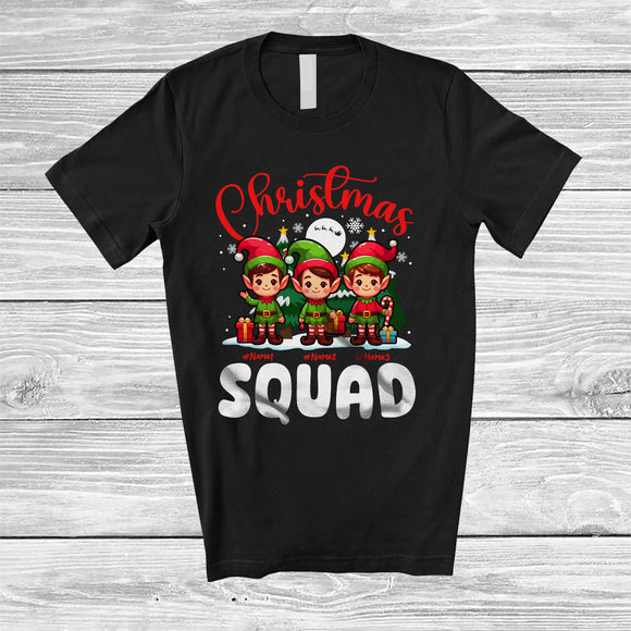 MacnyStore - Personalized Christmas Squad; Awesome X-mas Custom Name Three Elf; Snowing Family T-Shirt