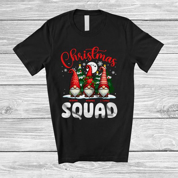 MacnyStore - Personalized Christmas Squad; Awesome X-mas Custom Name Three Gnomes; Snowing Family T-Shirt
