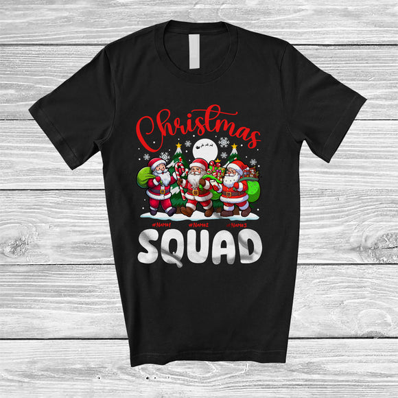MacnyStore - Personalized Christmas Squad; Awesome X-mas Custom Name Three Santa; Snowing Family T-Shirt