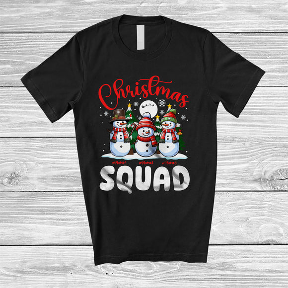 MacnyStore - Personalized Christmas Squad; Awesome X-mas Custom Name Three Snowman; Family T-Shirt