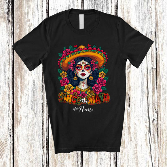 MacnyStore - Personalized Cinco De Mayo; Adorable Custom Name Mexican Women Sombrero; Mexico Family T-Shirt