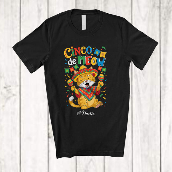 MacnyStore - Personalized Cinco De Meow; Amusing Cinco De Mayo Custom Name Mexican Cat Sombrero T-Shirt