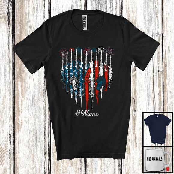 MacnyStore - Personalized Clarinet Heart American Flag, Proud 4th Of July Custom Name, Musical Instruments T-Shirt