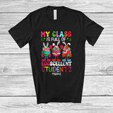 MacnyStore - Personalized Class Full Of Eggscellent Students; Lovely Easter 3 Eggs Excellent; Custom Name Teacher T-Shirt