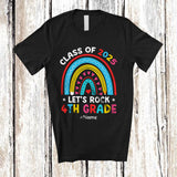 MacnyStore - Personalized Class Of 2025 Rock 4th Grade; Joyful Back To School Rainbow; Custom Name Students T-Shirt