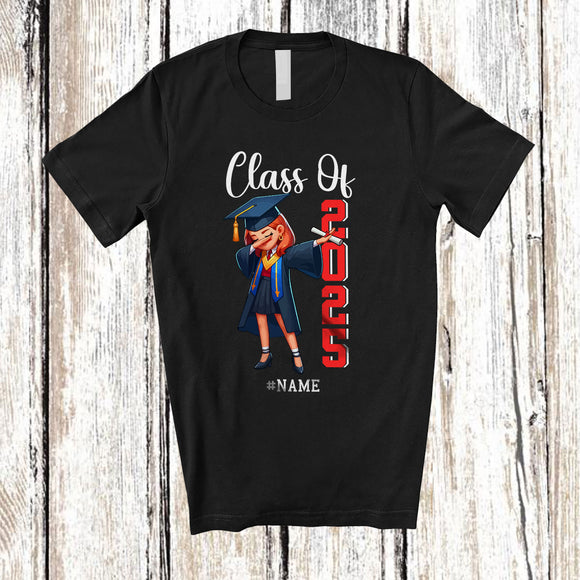 MacnyStore - Personalized Class Of 2025; Joyful Graduation Seniors Dabbing Girl; Custom Name Women Graduate T-Shirt