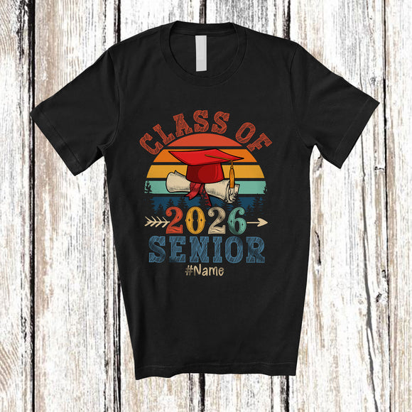 MacnyStore - Personalized Class Of 2026 Senior; Proud Graduation Vintage Retro; Custom Name Graduate T-Shirt
