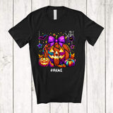 MacnyStore - Personalized Colorful Basketball Leopard Pumpkin; Humorous Halloween Custom Name Basketball Player T-Shirt