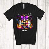 MacnyStore - Personalized Colorful Soccer Leopard Pumpkin; Humorous Halloween Custom Name Soccer Player T-Shirt