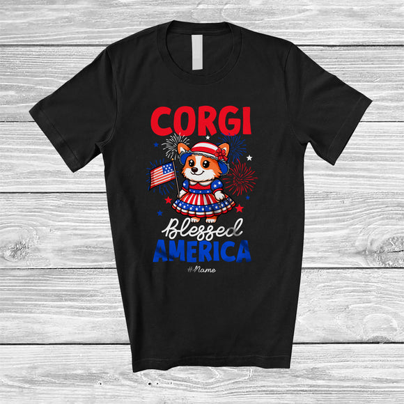 MacnyStore - Personalized Corgi Blessed America; Lovely 4th Of July Custom Name Corgi Women; Patriotic T-Shirt