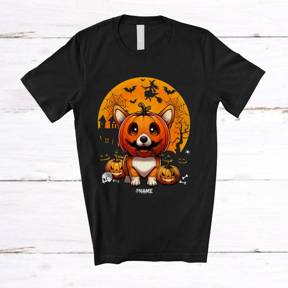 MacnyStore - Personalized Corgi Pumpkin Cosplay; Scary Halloween Moon Custom Name Corgi Owner; Family T-Shirt