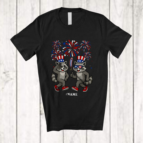 MacnyStore - Personalized Couple Raccoon Dancing; Joyful 4th Of July Custom Name Patriotic Raccoon Lover T-Shirt