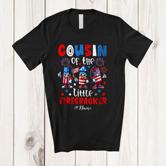 MacnyStore - Personalized Cousin Of The Little Firecracker; Joyful 4th of July Birthday Custom Name Patriotic T-Shirt