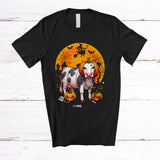 MacnyStore - Personalized Cow Pumpkin Cosplay; Scary Halloween Moon Custom Name Cow Farmer T-Shirt