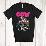 MacnyStore - Personalized Cow Sister; Humorous Mother's Day Cow On Trailer Tractor; Custom Name Farmer T-Shirt