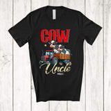MacnyStore - Personalized Cow Uncle; Humorous Father's Day Cow On Trailer Tractor; Custom Name Farmer T-Shirt
