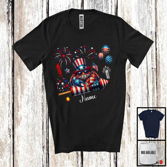 MacnyStore - Personalized Crab Riding Firecracker, Lovely 4th Of July USA Flag Custom Name, Fish Sea Animal T-Shirt