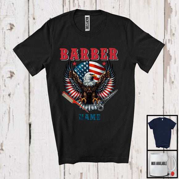 MacnyStore - Personalized Custom Barber Name, Awesome 4th Of July Eagle American Flag, Barber Group T-Shirt