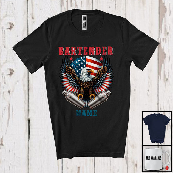 MacnyStore - Personalized Custom Bartender Name, Awesome 4th Of July Eagle American Flag, Bartender Group T-Shirt