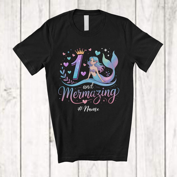 MacnyStore - Personalized Custom Name 1 and Mermazing; Amazing 1st Birthday Mermaid; Girls Family Group T-Shirt