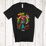 MacnyStore - Personalized Custom Name 100 Days Y'all; Wonderful 100th Day Of School Dabbing Flamingo; Plaid Rainbow T-Shirt