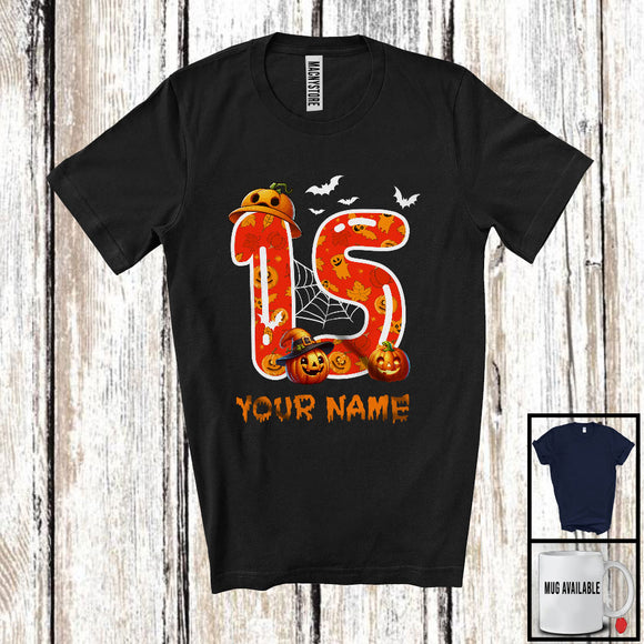 MacnyStore - Personalized Custom Name 15th Birthday; Scary Carved Pumpkin Halloween; Family Group T-Shirt