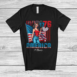 MacnyStore - Personalized Custom Name 1776 America; Fantastic 4th Of July American Women US Flag; Patriotic T-Shirt