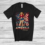 MacnyStore - Personalized Custom Name 1776 America; Lovely 4th of July American Flag Women; Patriotic T-Shirt