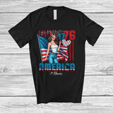 MacnyStore - Personalized Custom Name 1776 America; Proud 4th Of July American Women US Flag; Patriotic T-Shirt