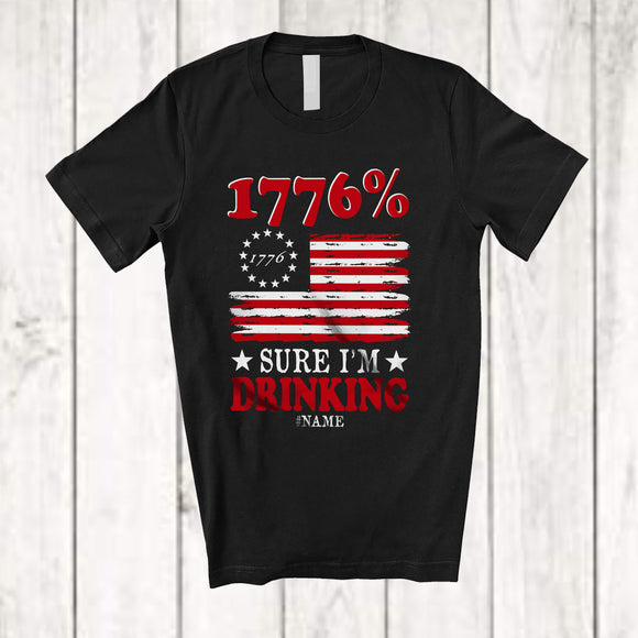 MacnyStore - Personalized Custom Name 1776 Percent Drinking; Proud 4th Of July US Flag; Patriotic T-Shirt