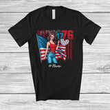 MacnyStore - Personalized Custom Name 1776; Fantastic 4th Of July American Women US Flag; Patriotic T-Shirt