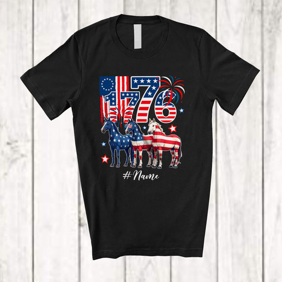 MacnyStore - P6B6q84/s1Personalized Custom Name 1776; Joyful 4th Of July American Flag Horse; Farm Farmer Patriotic T-Shirt