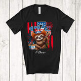 MacnyStore - Personalized Custom Name 1776; Lovely 4th Of July American Flag Sloth Lover; Patriotic T-Shirt