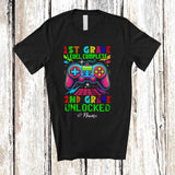 MacnyStore - Personalized Custom Name 1st Grade Complete 2nd Grade Unlocked; Joyful Back To School Gamer T-Shirt