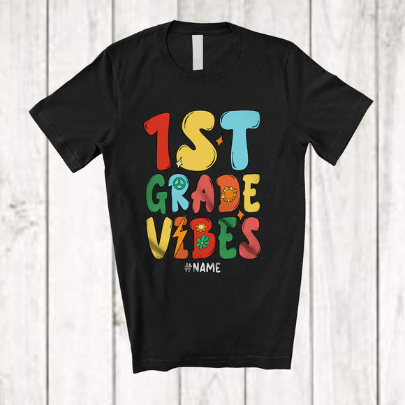 MacnyStore - Personalized Custom Name 1st Grade Vibes; Joyful First Day Of School 1st Grade Students T-Shirt