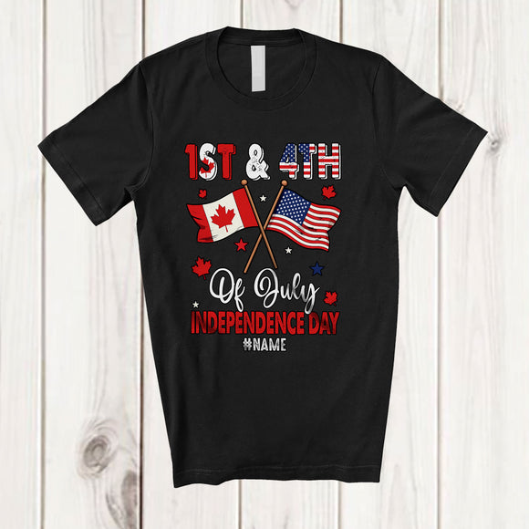 MacnyStore - Personalized Custom Name 1st & 4th Of July Independence Day; Proud Canadian US Flag; Patriotic T-Shirt