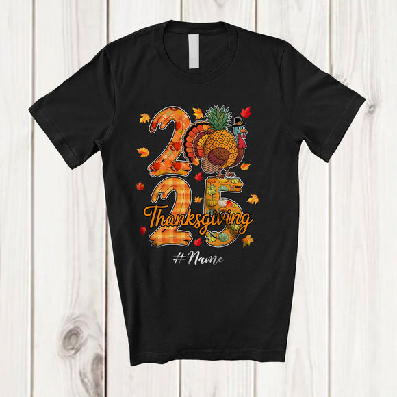 MacnyStore - Personalized Custom Name 2025 Thanksgiving; Lovely Fall Leaf Pineapple Turkey; Fruit Vegan T-Shirt