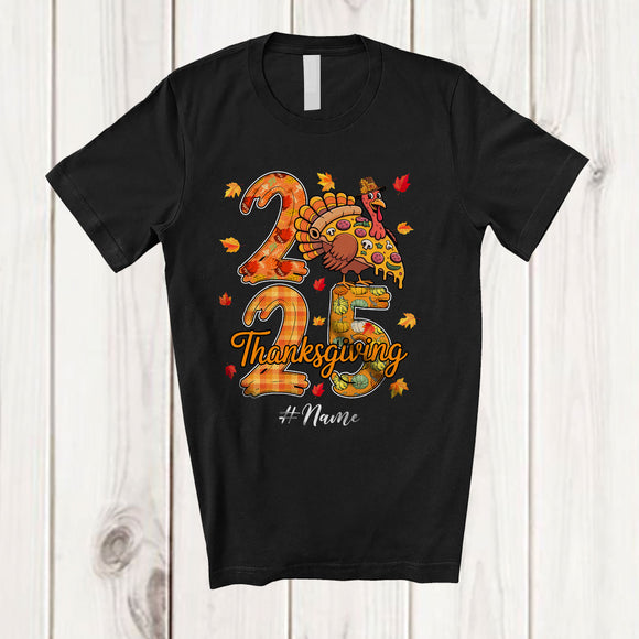 MacnyStore - Personalized Custom Name 2025 Thanksgiving; Lovely Fall Leaf Pizza Turkey; Food Family T-Shirt