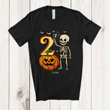 MacnyStore - Personalized Custom Name 2nd Birthday Skeleton; Amazing Halloween 2 Years Old Pumpkin; Family T-Shirt