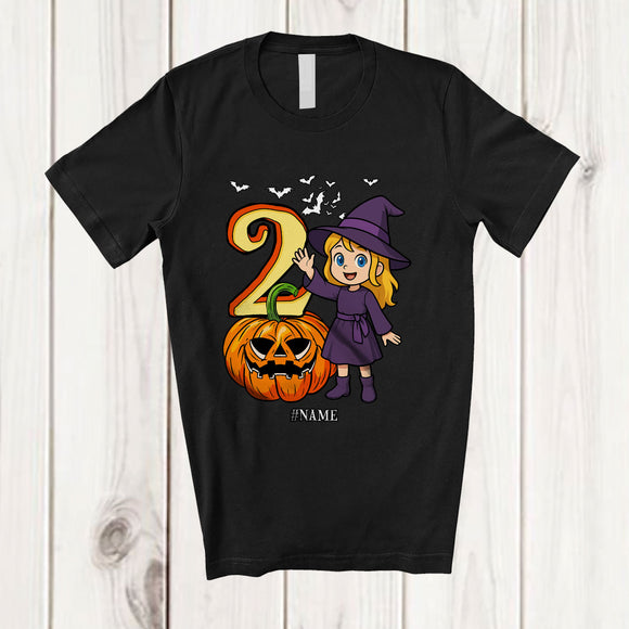 MacnyStore - Personalized Custom Name 2nd Birthday Witch; Amazing Halloween 2 Years Old Pumpkin; Family T-Shirt