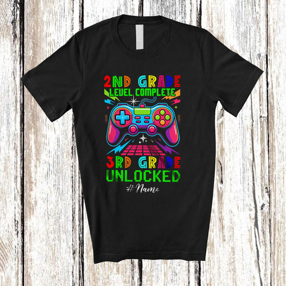 MacnyStore - Personalized Custom Name 2nd Grade Complete 3rd Grade Unlocked; Joyful Back To School Gamer T-Shirt