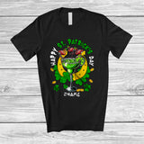 MacnyStore - Personalized Custom Name 3 Flamingos Drinking Margarita; Lovely St. Patrick's Day Horseshoe T-Shirt
