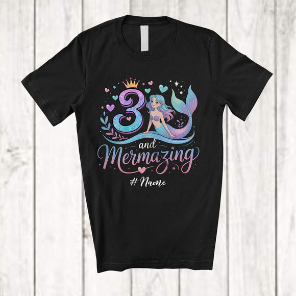 MacnyStore - Personalized Custom Name 3 and Mermazing; Amazing 3rd Birthday Mermaid; Girls Family Group T-Shirt