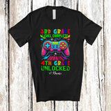 MacnyStore - Personalized Custom Name 3rd Grade Complete 4th Grade Unlocked; Joyful Back To School Gamer T-Shirt