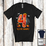 MacnyStore - Personalized Custom Name 4th Birthday; Scary Carved Pumpkin Halloween; Family Group T-Shirt