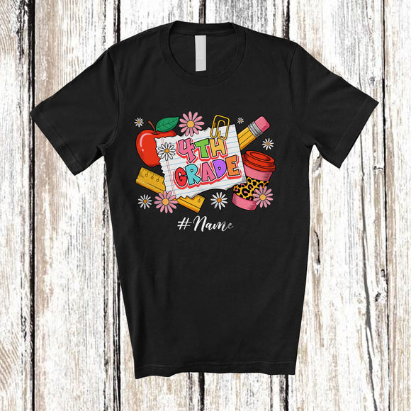 MacnyStore - Personalized Custom Name 4th Grade; Lovely First Day Of School Tools Coffee; Students Teacher T-Shirt