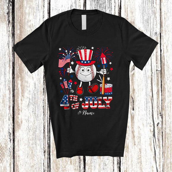 MacnyStore - Personalized Custom Name 4th Of July Baseball USA Flag; Joyful Custom Name Player; Patriotic T-Shirt