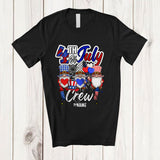 MacnyStore - Personalized Custom Name 4th Of July Crew; Cheerful Three Gnomes US Flag Fireworks; Patriotic T-Shirt