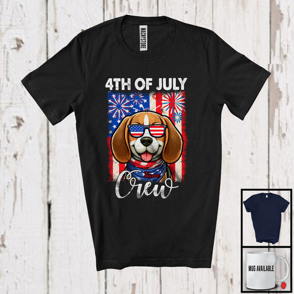 MacnyStore - Personalized Custom Name 4th Of July Crew, Lovely Beagle Owner Lover, American Flag Patriotic T-Shirt