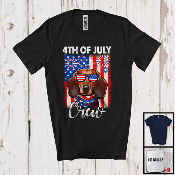 MacnyStore - Personalized Custom Name 4th Of July Crew, Lovely Dachshund Owner Lover, American Flag Patriotic T-Shirt